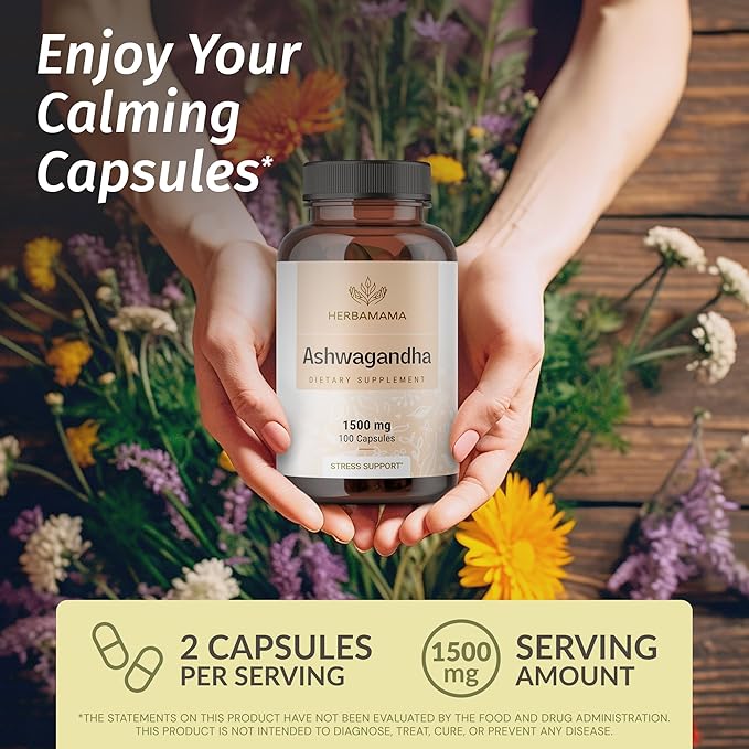 HERBAMAMA Rhodiola Rosea and Ashwagandha Kit - Bundle of 1000 mg Rhodiola Rosea Capsules &1500 mg Ashwagandha Root Capsules - Vegan, Non-GMO, Gelatin-Free - 2 Pack