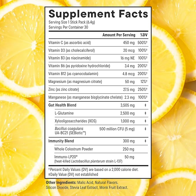 Nouri Daily StayWell Digestive & Immunity Drink Mix | Probiotics, Prebiotics, Colostrum, L-Glutamine, Magnesium, Manganese, Zinc, Vitamins for Gut Health, Digestion & Immune Support | 30 Stick Packs