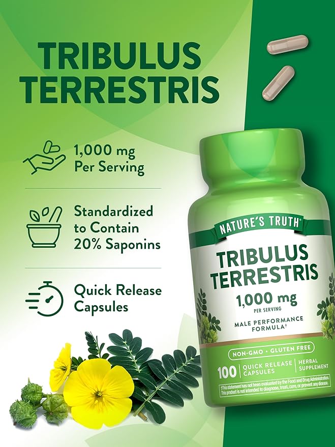 Nature's Truth Tribulus Terrestris for Men | 1000mg | Capsules | Non-GMO & Gluten Free Supplement