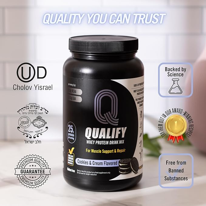 Cookies and Cream Whey Protein Powder. Post Workout Recovery Drink, Gluten & Sugar Free Highly Kosher, 25g Protein. Essential Amino Acids - 5.5g BCAA, 2.7g Leucine, 1.4g Isoleucine, 1.4g Valine 26.4oz