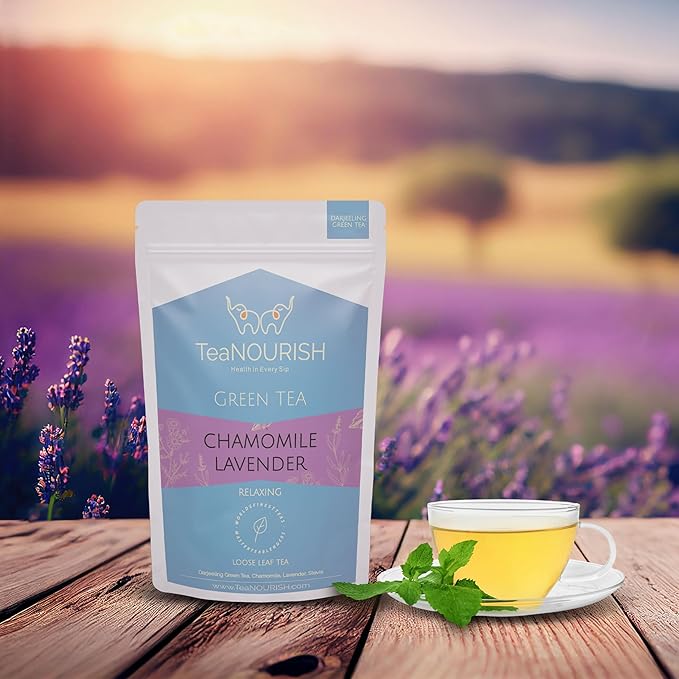 TEANOURISH Chamomile Lavender Green Tea | Loose Leaf Tea | Calming & Relaxing Chamomile Sleep Tea | Bedtime Tea | 100% NATURAL | Brew Hot or Iced Tea - 3.53oz/100g (Pack of 2)