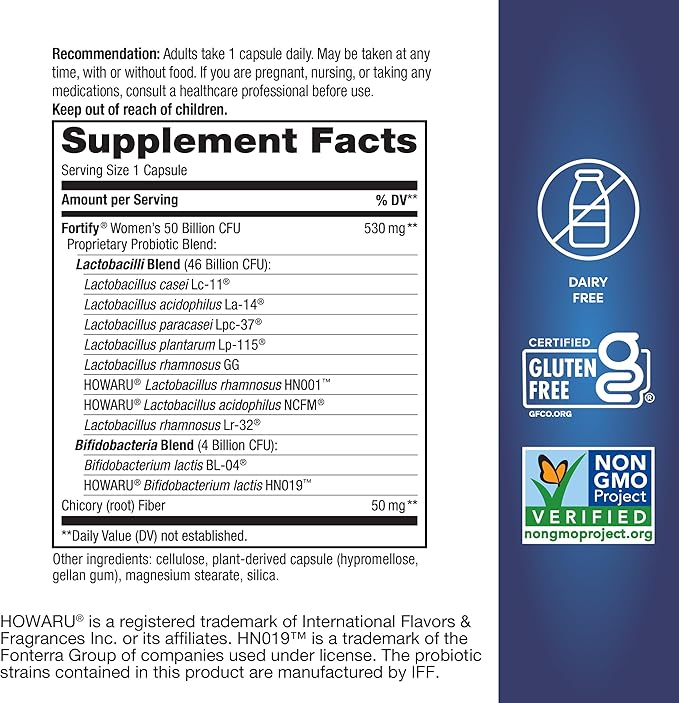 Nature's Way Women's Extra Strength** Fortify Probiotic, 50 Billion Live Cultures, Supports Digestive, Vaginal, & Immune Health*, Plant-Based Prebiotic Fiber, Non-GMO, 30 Capsules (Packaging May Vary)