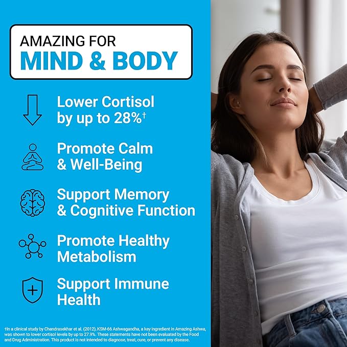 FORCE FACTOR Amazing Ashwa for Stress Relief, Memory, Focus, and Immune Support Health, Ashwaganda Supplement with KSM-66 Ashwagandha for Stress, 120 Soft Chews