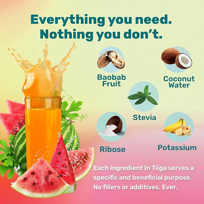 Tiiga 2-in-1 Gut Health + Hydration Drink Mix – Natural Debloat Formula with 75%+ Baobab & Coconut Water. High in Antioxidants, Prebiotics, Zero Added Sugar, Supports Digestion, Energy & Helps Debloat