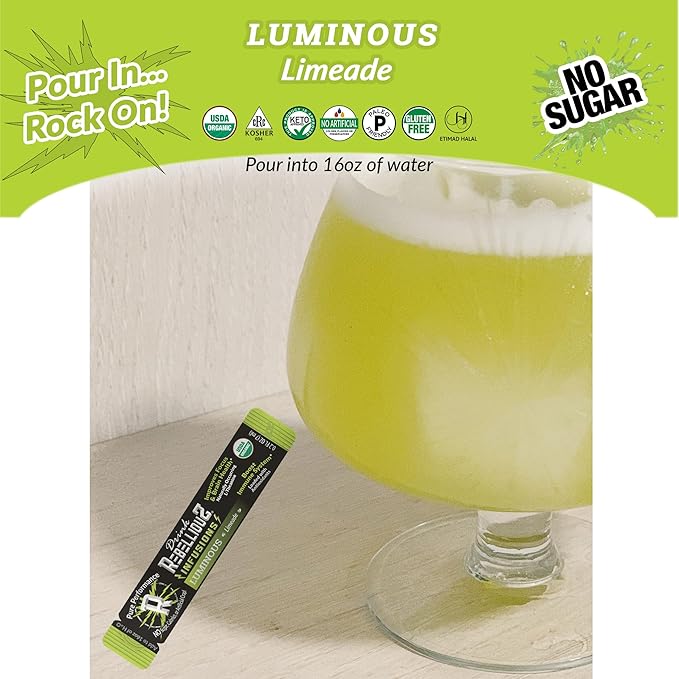 Luminous Limeade Organic Energy Drink Mix – 0 Calories, Sugar Free, Loaded with Antioxidants, L-Theanine, and Natural Caffeine – 10 Count