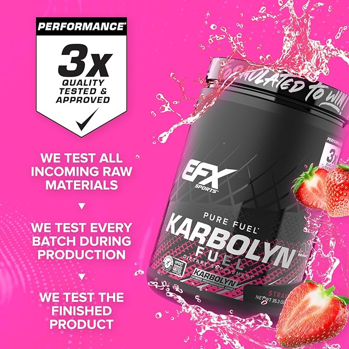 EFX Sports Karbolyn Fuel | Fast-Absorbing Carbohydrate Powder | Carb Load, Sustained Energy, Quick Recovery | Stimulant Free | 18 Servings (Strawberry)