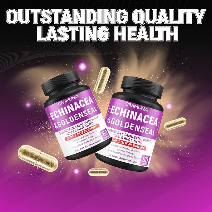 Echinacea Capsules with Echinacea, Goldenseal Root, Elderberry - 120 Capsules for 4 Months Supply (Pack of 2)