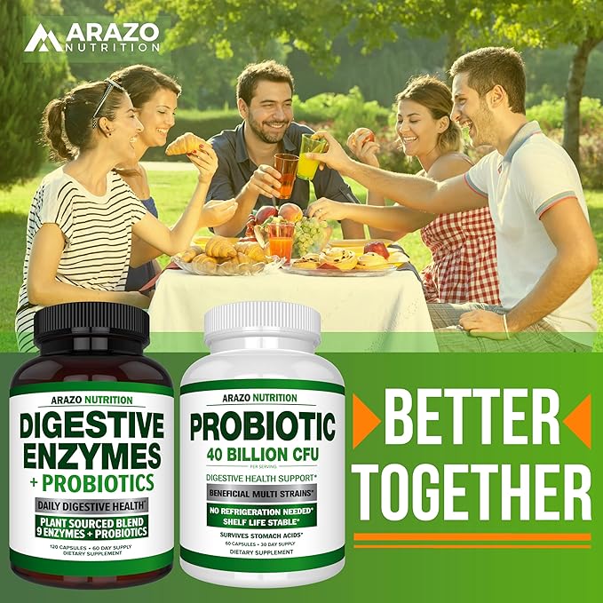 Arazo Nutrition Probiotic 40 Billion CFU - Shelf Stable with Prebiotics and Acidophilus - Stable Potency Until Expiration – Time Delay Release Probiotics