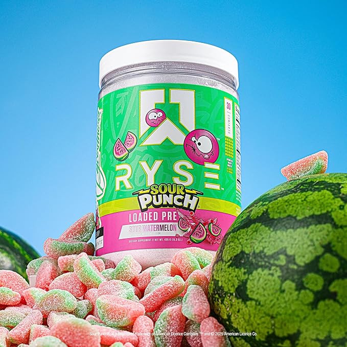 RYSE Loaded Pre Workout Powder - Sour Punch Watermelon - Daily Pre-Workout for Men & Women with 300mg Caffeine, Beta Alanine, and Citrulline for Pump, Focus, and Energy - 30 Servings