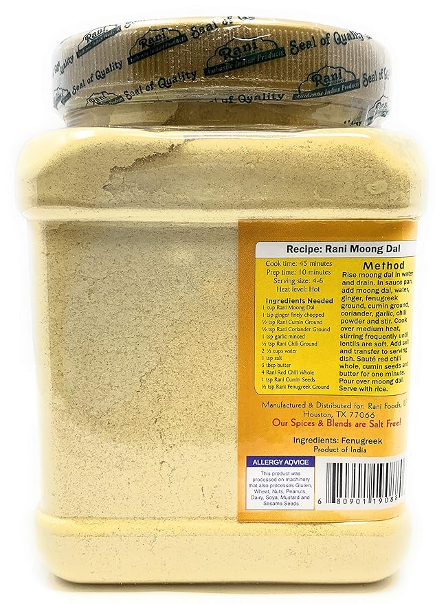 Rani Fenugreek (Methi) Seeds Ground Powder 16oz (1lb) 454g Jar, Trigonella foenum graecum ~ All Natural | Vegan | Gluten Friendly | Non-GMO | Kosher | Indian Origin, used in cooking & Ayurvedic spice