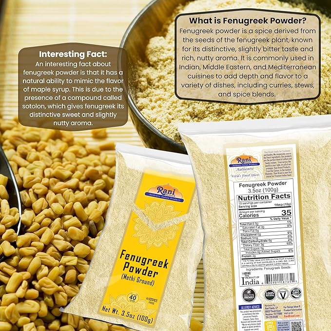 Rani Fenugreek (Methi) Seeds Ground Powder 3.5oz (100g) Trigonella foenum graecum ~ All Natural | Vegan | Gluten Friendly | Non-GMO | Kosher | Indian Origin, used in cooking & Ayurvedic spice
