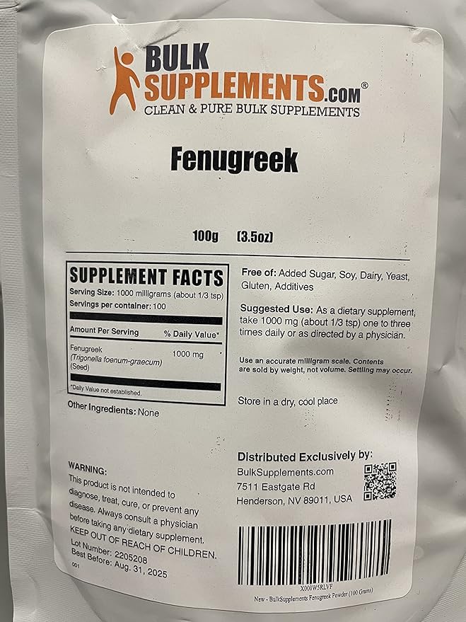 BulkSupplements.com Organic Fenugreek Powder - from Organic Fenugreek Seeds, Trigonella foenum-graecum - Gluten Free, 1g per Serving, 100g (3.5 oz) (Pack of 1)