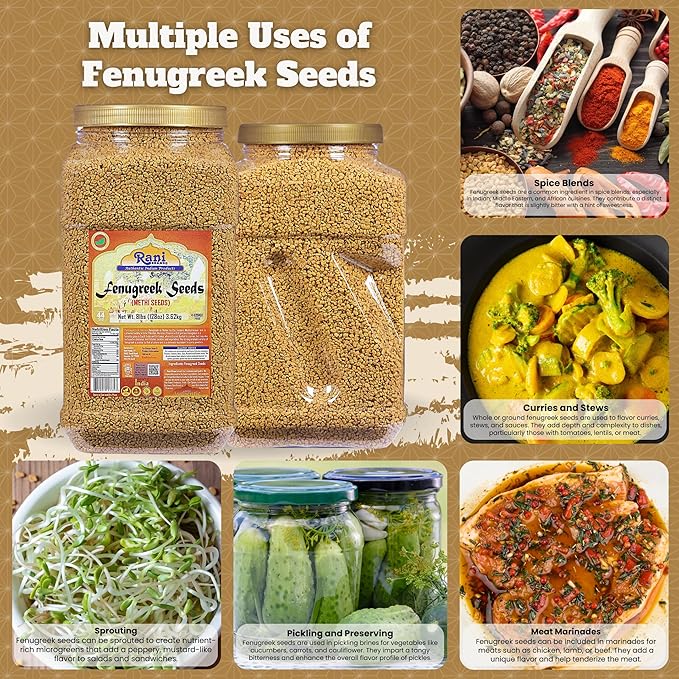 Rani Fenugreek (Methi) Seeds Whole 128oz (8lbs) 3.62kg Bulk PET Jar, Trigonella foenum graecum ~ All Natural | Vegan | Gluten Friendly | Non-GMO | Indian Origin, used in cooking & Ayurvedic spice
