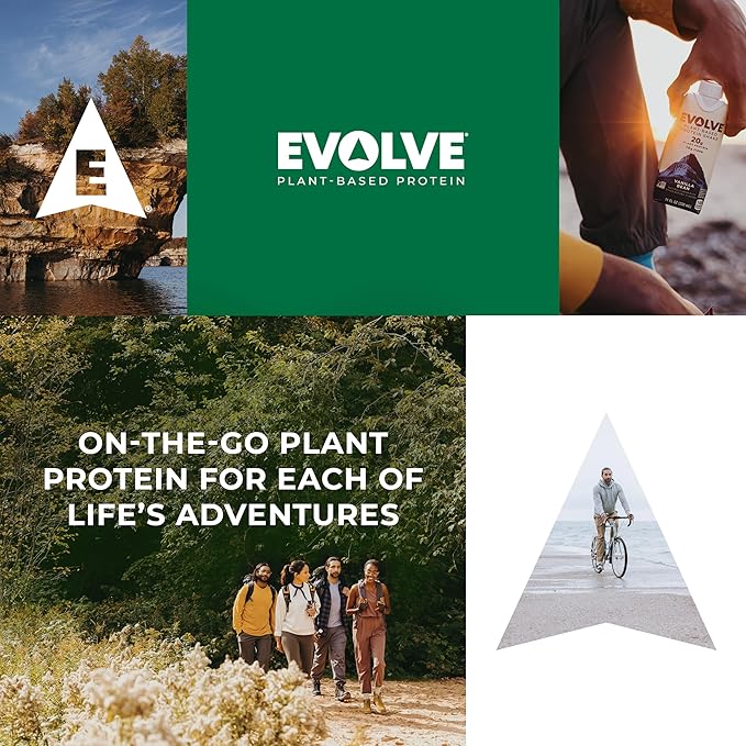Evolve Plant Based Protein Shake, Double Chocolate, 20g Vegan Protein, Dairy Free, No Artificial Sweeteners, Non-GMO, 10g Fiber, 11 Fl Oz (Pack of 12) - (Formula May Vary)