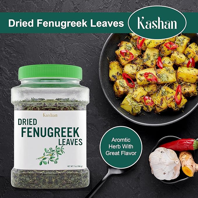 Kashan Dried Fenugreek Leaves, Kasuri Methi, Great for Cooking & Food Flavoring, Middle Eastern Cuisine and Aromatic Seasoning, Vegetarian 7oz (198g)
