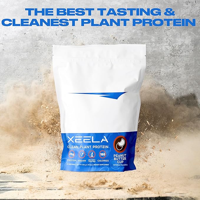 XEELA Plant Based Vegan Protein Powder - Independently Tested - 25g High Protein, Pea Protein for Men & Women - Vitamins & Minerals, Non GMO, Dairy & Gluten Free, LowCarb & LowFat (Peanut Butter Cup)