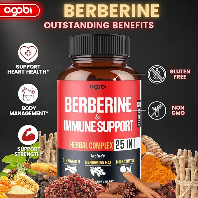 Premium Berberine Supplement with Ceylon, Ashwagandha, Turmeric, Milk Thistle, Elderberry & Black Pepper - Supports Immune System, Cardiovascular & Gastrointestinal - 120 Capsules