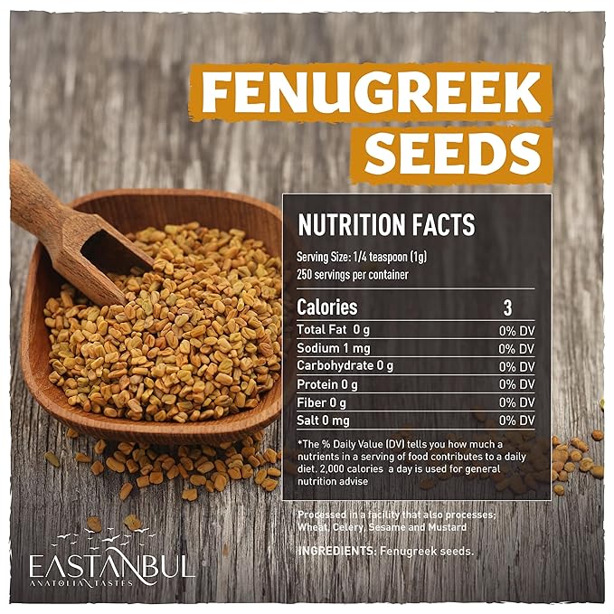 Eastanbul Fenugreek Seeds, 8.8oz, Methi Seeds AKA Fenogreco en Semillas,%100 Natural Fenugreek Seed for Hair Growth, Fungeek Spice For Tea, Seasoning & Sprouting, Vegan, Non GMO