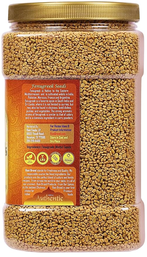 Rani Fenugreek (Methi) Seeds Whole 80oz (5lbs) 2.27kg Bulk PET Jar, Trigonella foenum graecum ~ All Natural | Vegan | Gluten Friendly | Non-GMO | Kosher | Indian Origin, used in cooking & Ayurvedic