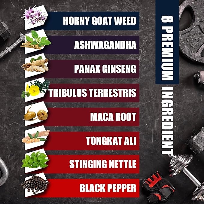 BMVINVOL Horny Goat Weed for Men - Extra Strength Supplement with Maca, Ginseng, Tribulus Terrestris, Ashwagandha - 90 Capsules