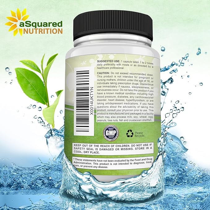 aSquared Nutrition Green Tea Extract with EGCG – 180 Capsules – 500mg per Capsule – 75% Polyphenols, 45% EGCG – Antioxidant Support, Heart Health, Natural Detox – Low Caffeine Supplement