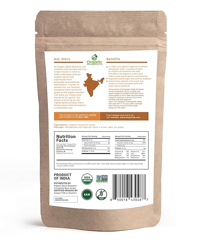 Organic Fenugreek Seeds | 16 Ounce Pack of 2 | USDA Organics and Non-GMO Verified Project Approved | Product of India | 100% Raw and Natural | Resealable Kraft Bag by SHOPOSR