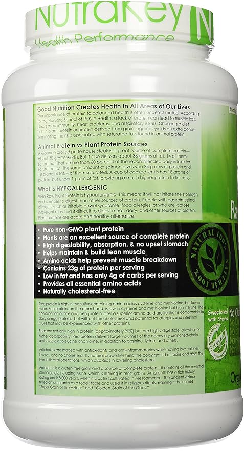NutraKey V-Pro, Raw Plant Protein Powder, Organic, Vegan, Low Carb, Gluten Free with with 20g of Protein (Mocha) 2-Pound