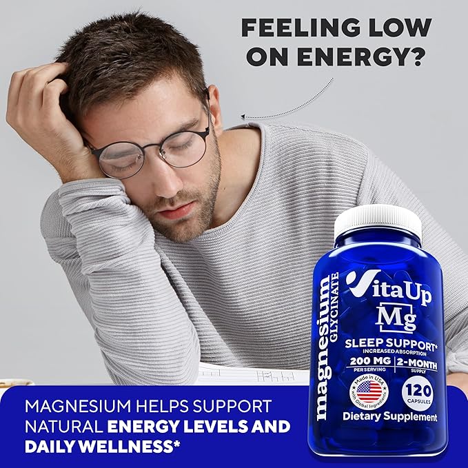 Magnesium Glycinate 200mg - USA Made Magnesium Supplement for Sleep, Heart, Bones, Metabolism Support - High Absorption Magnesium Bisglycinate Capsules - 120 Vegan Chelated Capsules