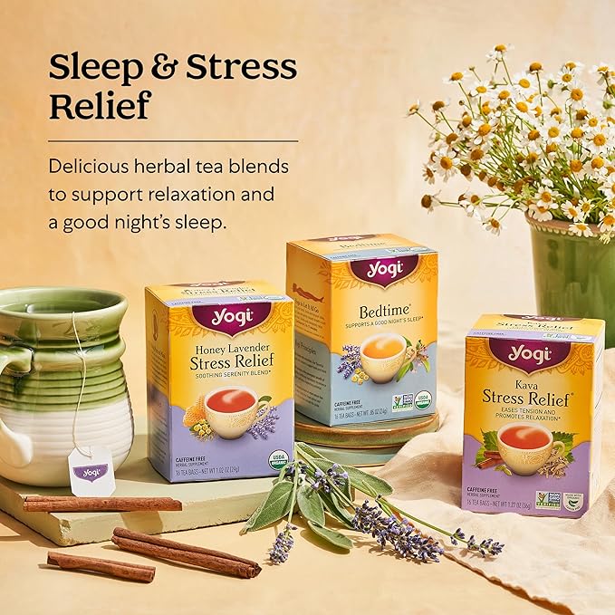 Yogi Tea Honey Lavender Stress Relief Tea - 16 Tea Bags per Pack (6 Packs) - Organic Chamomile Lavender Tea - Includes Lemon Balm, Lemongrass, Spearmint Leaf, Peppermint Leaf, Honey Flavor & More