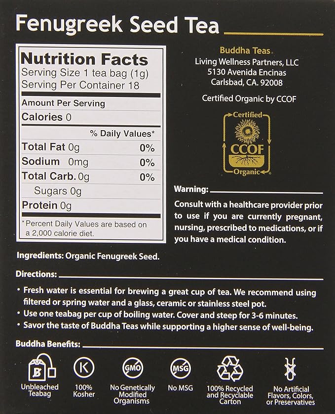 Buddha Teas Fenugreek Seed Tea, 18 Count (Pack of 6)