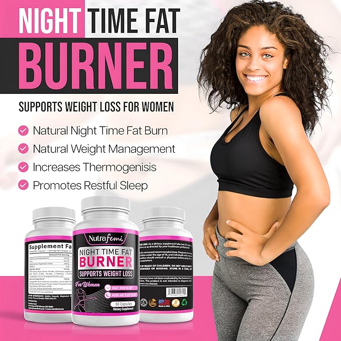 Fat Burner for Women | Weight Loss - Night Time Fat Burner with Carb Blocker & Appetite Suppressant | Less Craving | Belly Fat Burner & Thermogenic Metabolism Booster Made in USA | Third Party Tested