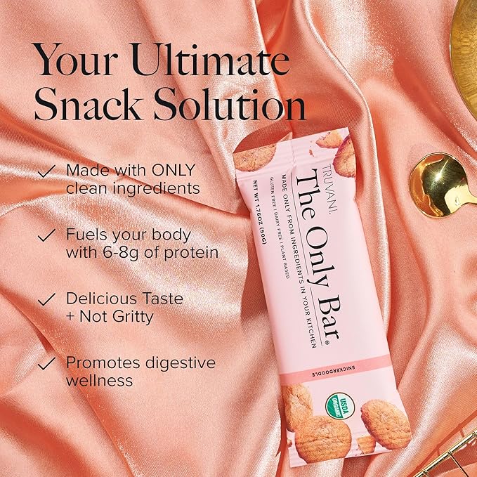 Truvani Plant Based Snack Bars | Snickerdoodle 1 Pack | 5g Protein | USDA Organic and Vegan | The Only Bar | Dairy, Soy, and Gluten Free | Individually Wrapped
