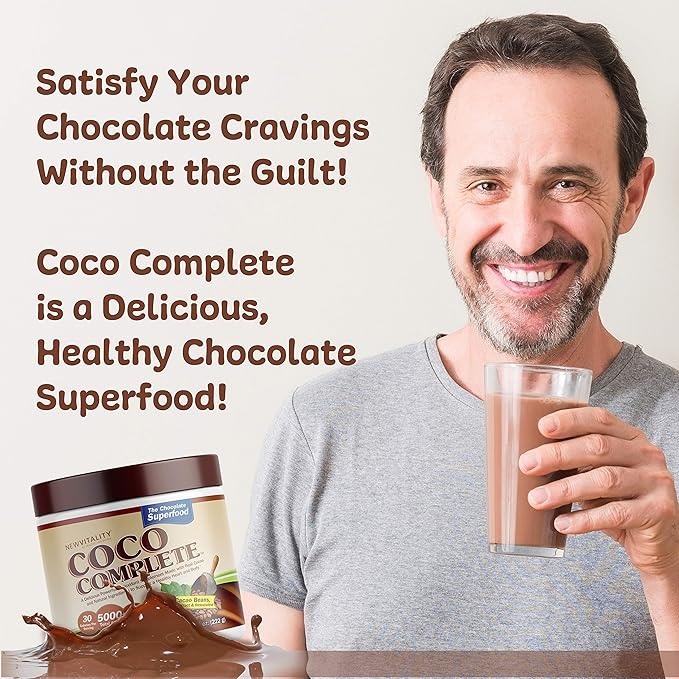 Coco Complete by New Vitality – Immune System and Boosting Superfood Powder Supplement, Energy Support, Sugar Free, Real Cocoa Powder & Green Tea Extract, Chocolate Flavor, 30 Servings