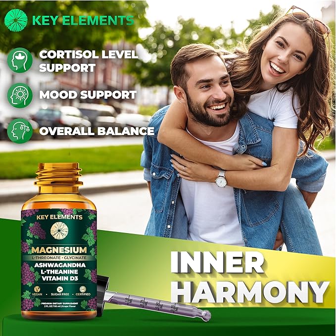 Liquid Magnesium L-Threonate with Magnesium Glycinate for Sleep | Ashwagandha with L Theanine and Vitamin D3 Magnesium Supplement | Ashwagandha and Magnesium with L-Theanine