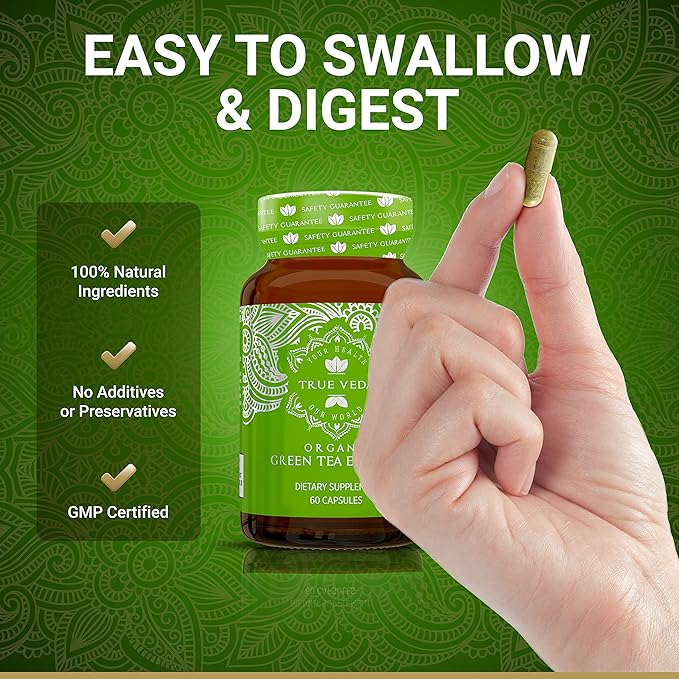 Organic Green Tea Extract Capsules – USDA Organic Certified | 60 Green Tea Capsules | Green Tea Pills | EGCG Green Tea Extract | 50% Polyphenols EGCG Supplements