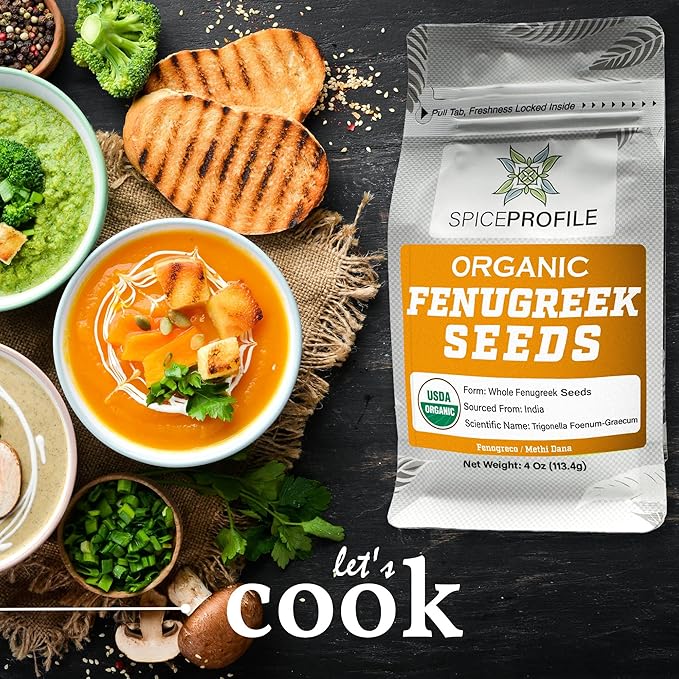 USDA Organic Fenugreek Seeds, Lab Tested for Heavy Metals, Resealable 4oz Pouch, Methi, Semillas de Fenogreco