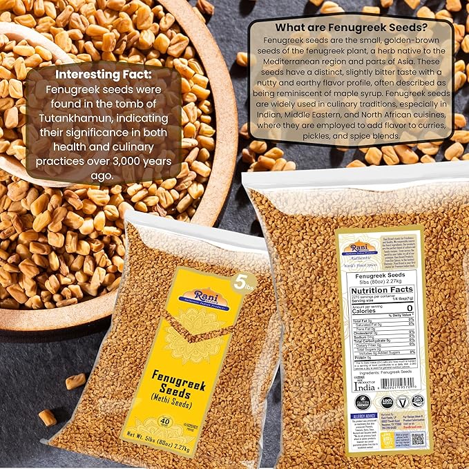 Rani Fenugreek (Methi) Seeds Whole 80oz (5lbs) 2.27kg Bulk Trigonella foenum graecum ~ All Natural | Vegan | Gluten Friendly | Non-GMO | Kosher | Indian Origin, used in cooking & Ayurvedic spice