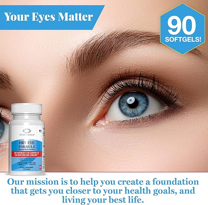 Dry Eye Formula - 90 Softgels - for Relief, Omega-3, Vitamins E, C & B6, Magnesium - Tear Production & Lasting Comfort - 2 Pack