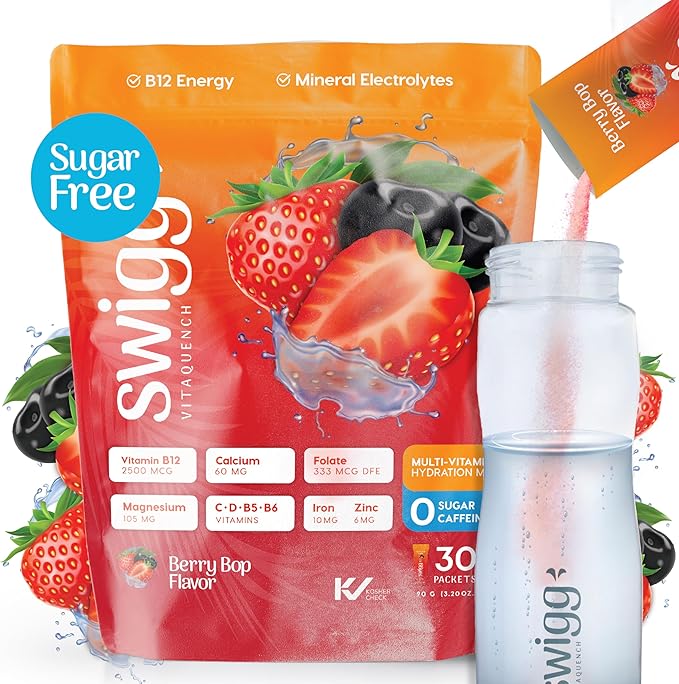Electrolytes Powder Packets Daily Multi Vitamin Water Hydration Packet Powder No Sugar 2500 mcg B12, C + D + B6, Folate, Iron Zinc + More