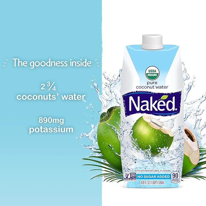 NAKED JUICE 100% Organic Pure Coconut Water, USDA Organic Certified, NON GMO Project Verified, 16.9 Ounce(Pack of 12)