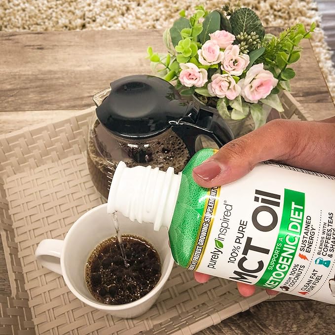 MCT Oil | Purely Inspired Pure MCT Oil Keto | Sourced from Coconut Oil, non-GMO | Supports Keto & Paleo Diets | Blends with Coffee, Tea and Shakes | MCT Oil for Sustained Energy | Unflavored, 16 fl oz
