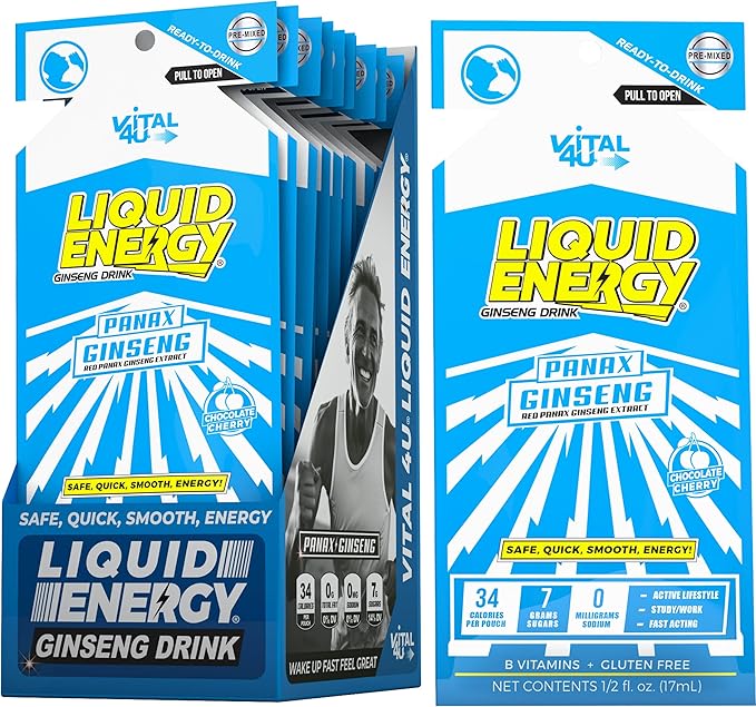 VITAL 4U® Liquid Energy Shot - Ginseng, Naturally Sweetened, Chocolate Cherry Flavor, 24 ct