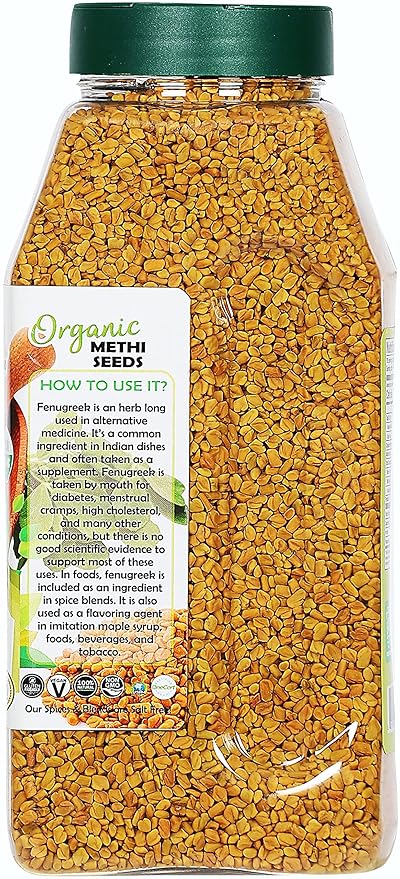 Rani Organic Fenugreek (Methi) Seeds Whole 25oz (1.56lbs) 708g PET Jar, Trigonella Foenum Graecum ~ All Natural | Vegan | Gluten Friendly | NON-GMO | Indian Origin | USDA Certified Organic