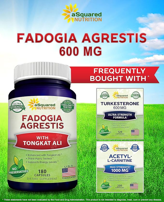 aSquared Nutrition Fadogia Agrestis 600mg and Tongkat Ali 400mg Supplement (180 Capsules) - Fadogia Agrestis Extract & Powder Complex Pills for Men & Women