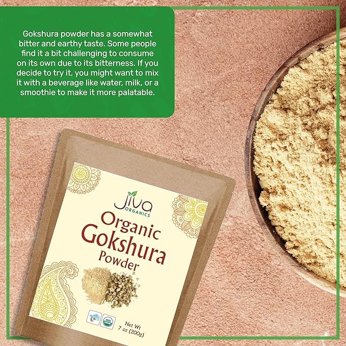 Jiva Organics Gokshura Powder 7 Ounce Bag - Non-GMO, Pure, Full Spectrum Tribulus - Indian Origin