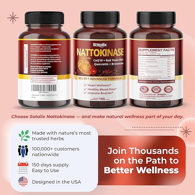 Nattokinase with CoQ10 + Red Yeast Rice Quercetin + Bromelain -Immune Booster - USA Made & Tested (150-day Supply (Pack of 1))
