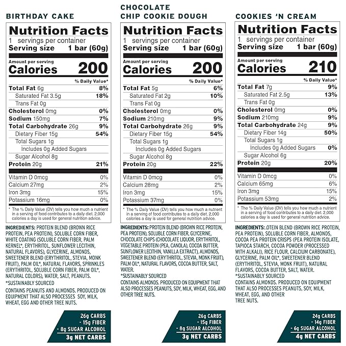No Cow Protein Bars, Brand Sampler Pack - Healthy Snacks, 20g Vegan Protein, High Fiber, Low Sugar, Keto Friendly, Dairy & Gluten Free (12 Count)