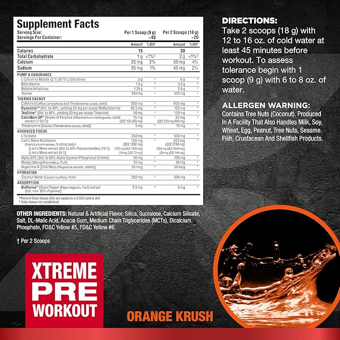 ALLMAX Impact IGNITER Xtreme, Orange Crush - 360 g - Pre-Workout Formula - Improves Energy, Focus, Pumps & Power - with Citrulline Malate & Beta Alanine - Up to 40 Servings