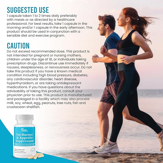 DR VITAMIN SOLUTIONS Fat Burner for Women & Men - Appetite Suppressant for Weight Loss - Pills w/Metabolism Booster Thermogenic Weight Loss Supplement - Includes Chromium & Green Tea Extract - 60 Ct.