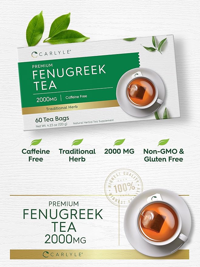 Carlyle Fenugreek Seed Tea | 60 Tea Bags | No Caffeine | Vegetarian, Non-GMO & Gluten Free Herbal Tea Supplement